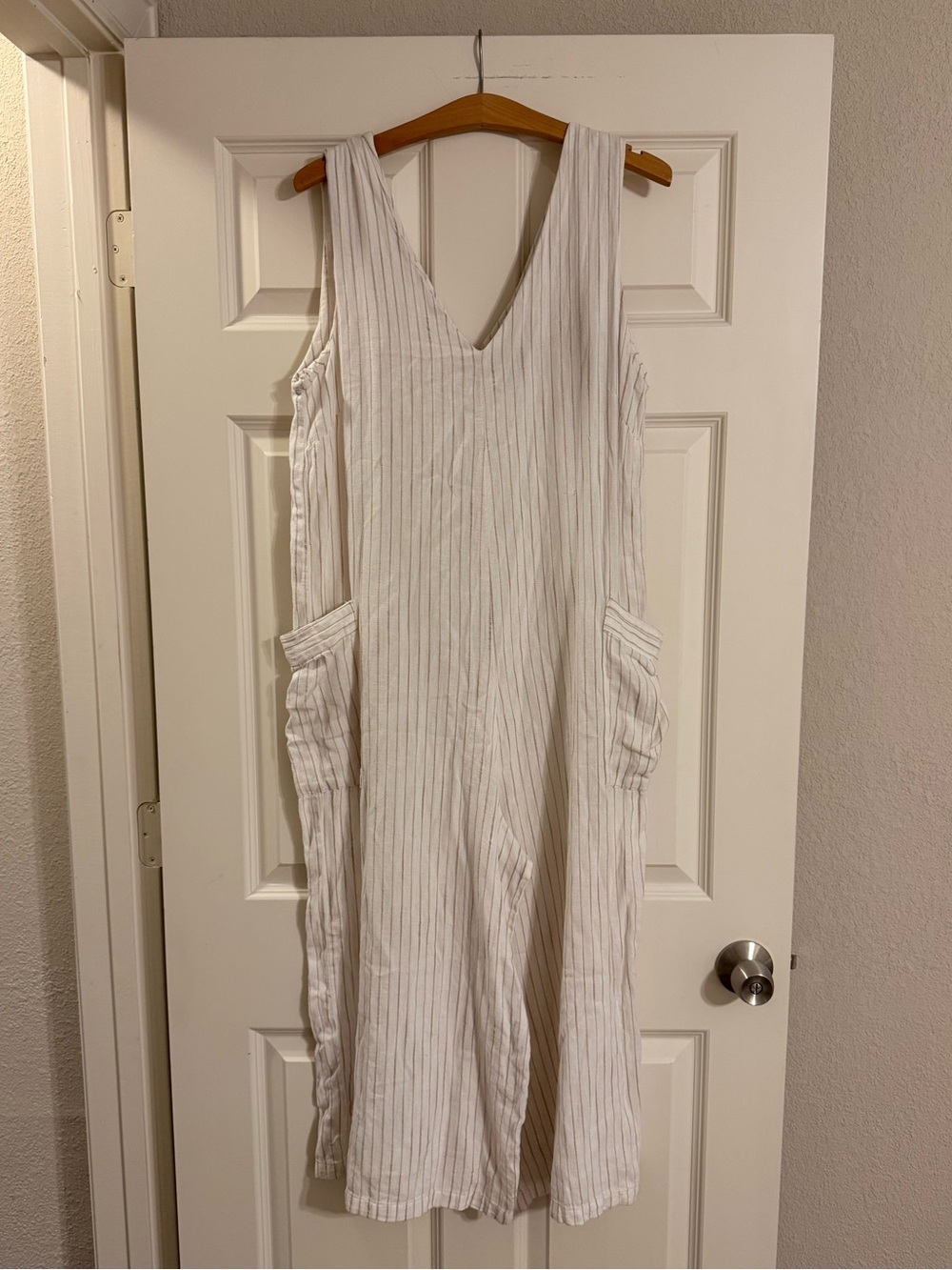 For Cynthia Linen Cotton Blend Wide Leg Striped Jumpsuit Size Large